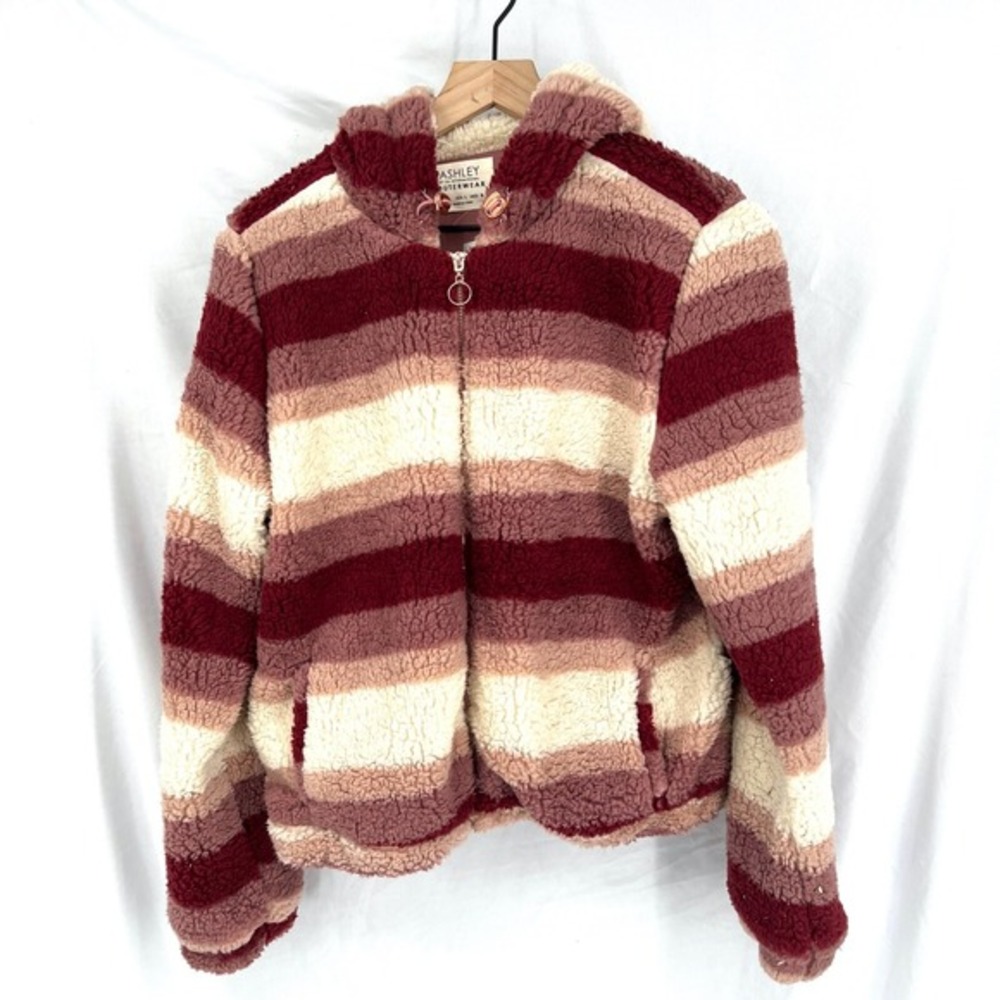 NEW Francesca's Ashley international stripe crop teddybear jacket cozy coat L